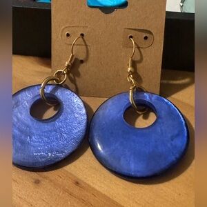 Large Blue Purple Retro 90s Metallic Shell Hoop Earrings